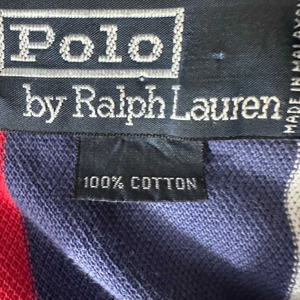 Vintage Polo Ralph Lauren Golf Crest Polo Shirt Men Medium Red Navy Blue Striped